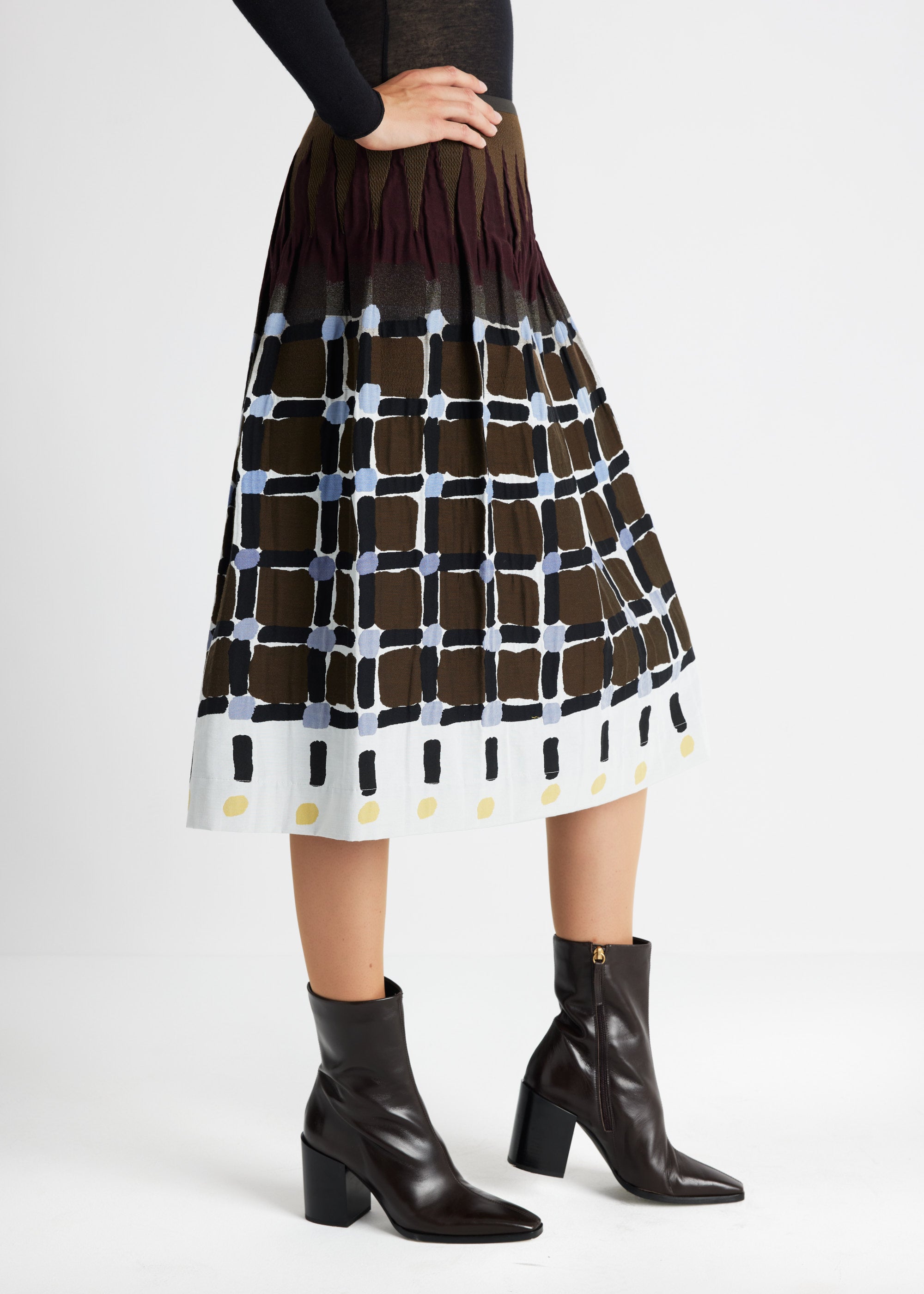 One Size Rock LONGERO-W in Midi-Länge mit Gummibund und Muster in Dunkelbraun