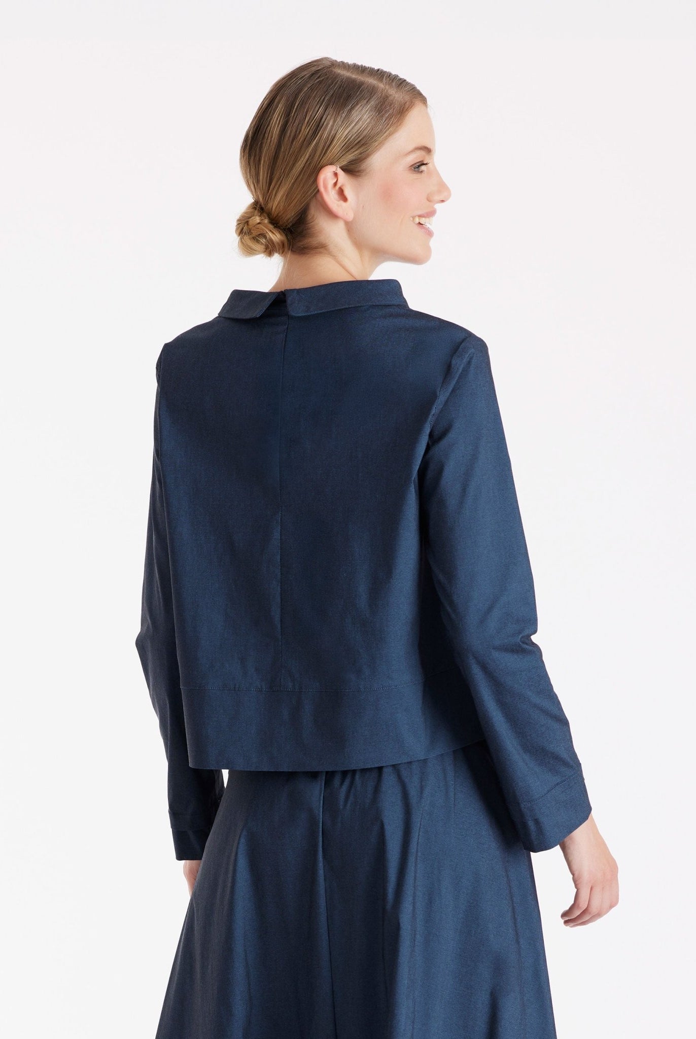 Bluse JURAMO mit Stehkragen und langen Armen in Blau