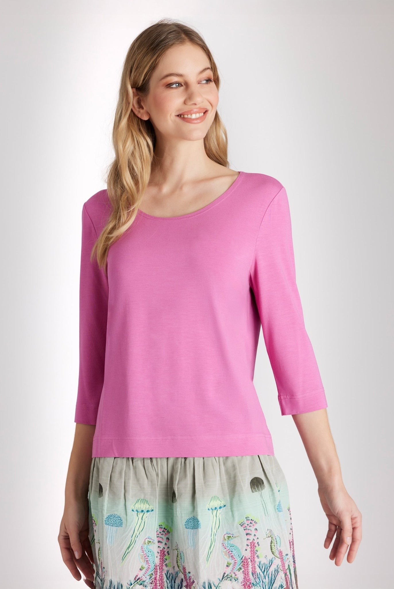 Gerades Shirt CEMONTA mit Rundhalsausschnitt und 3/4-Ärmeln in Pink