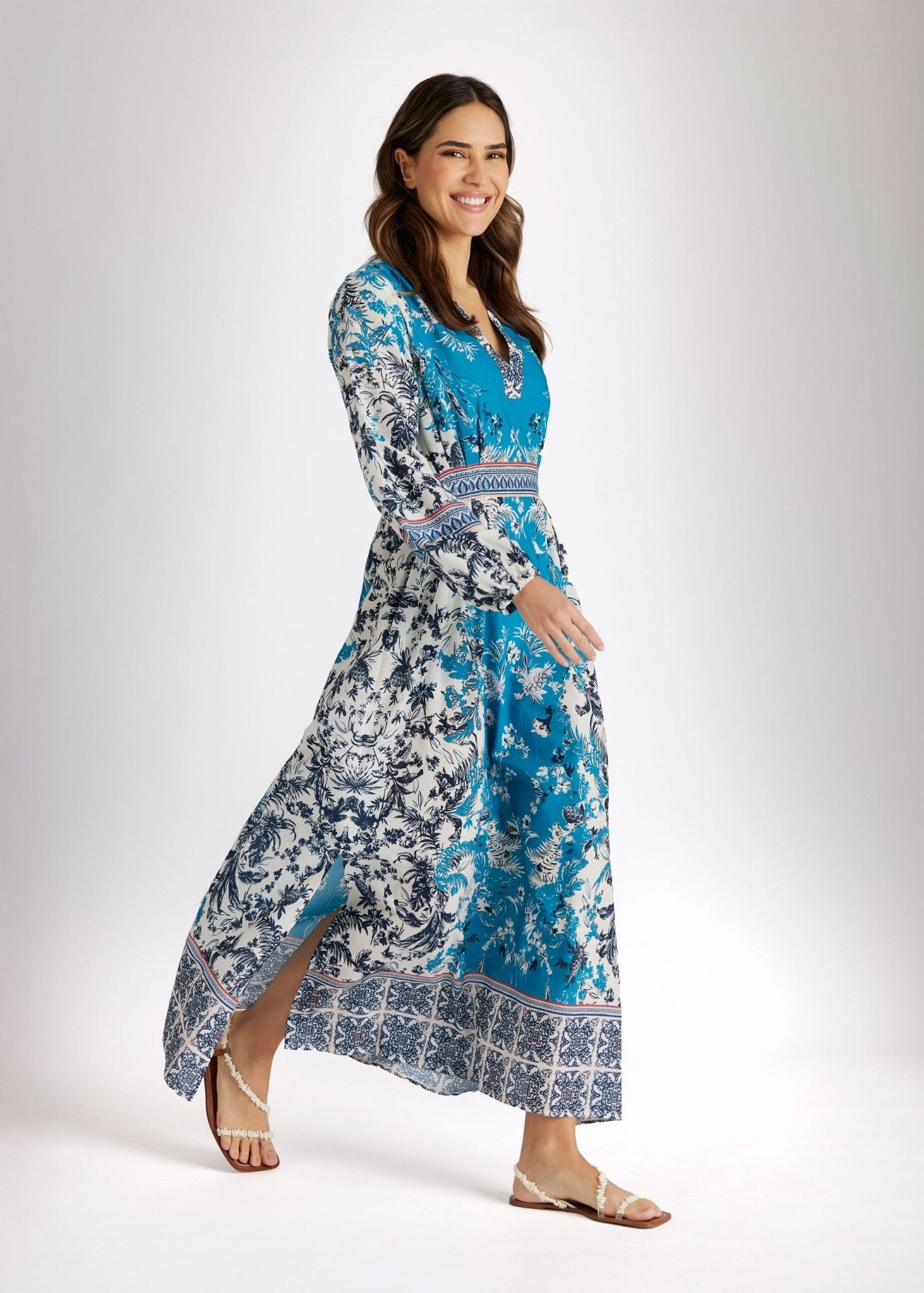 Langes, tailliertes Kleid YIJE aus 100 % Baumwolle - FOX'S - Fashion