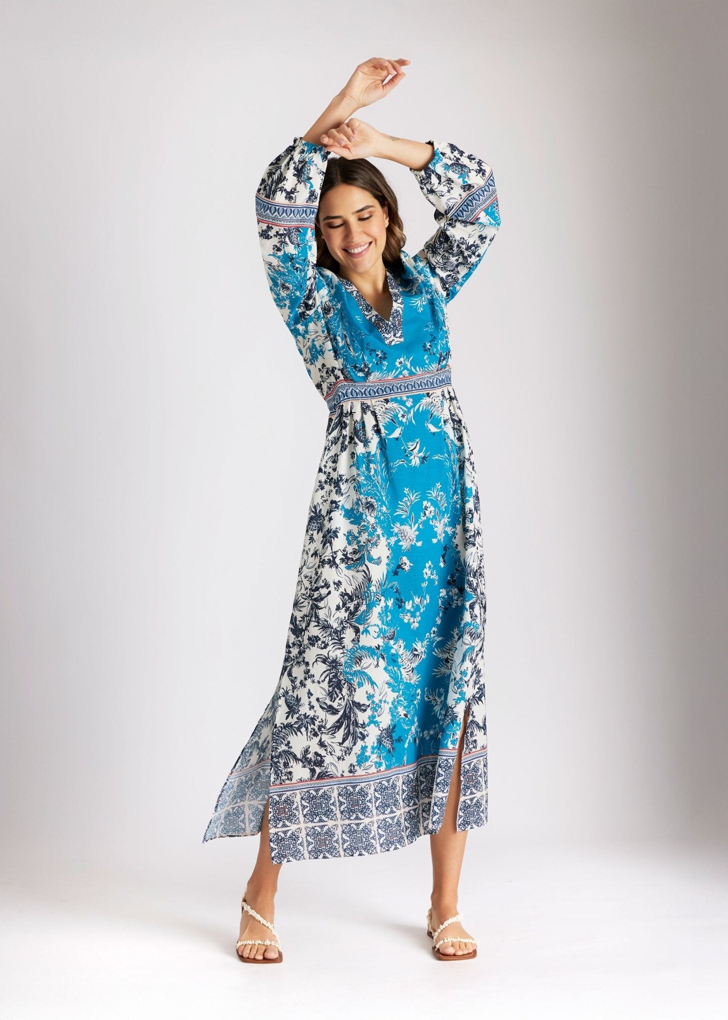 Langes, tailliertes Kleid YIJE aus 100 % Baumwolle - FOX'S - Fashion