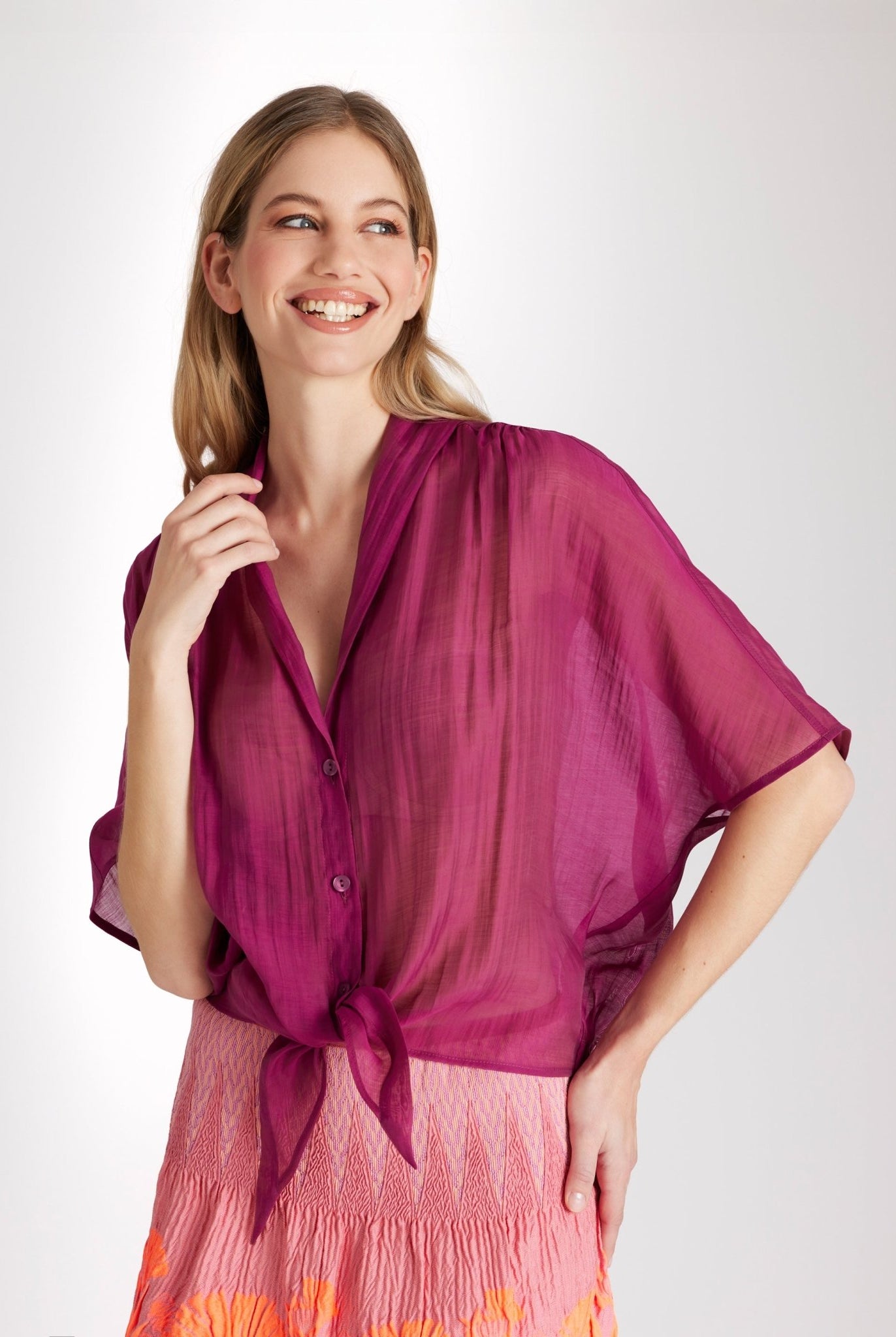 Legere Bluse NEVONA aus Tencel - Mix mit Bindedetail - FOX'S - Fashion