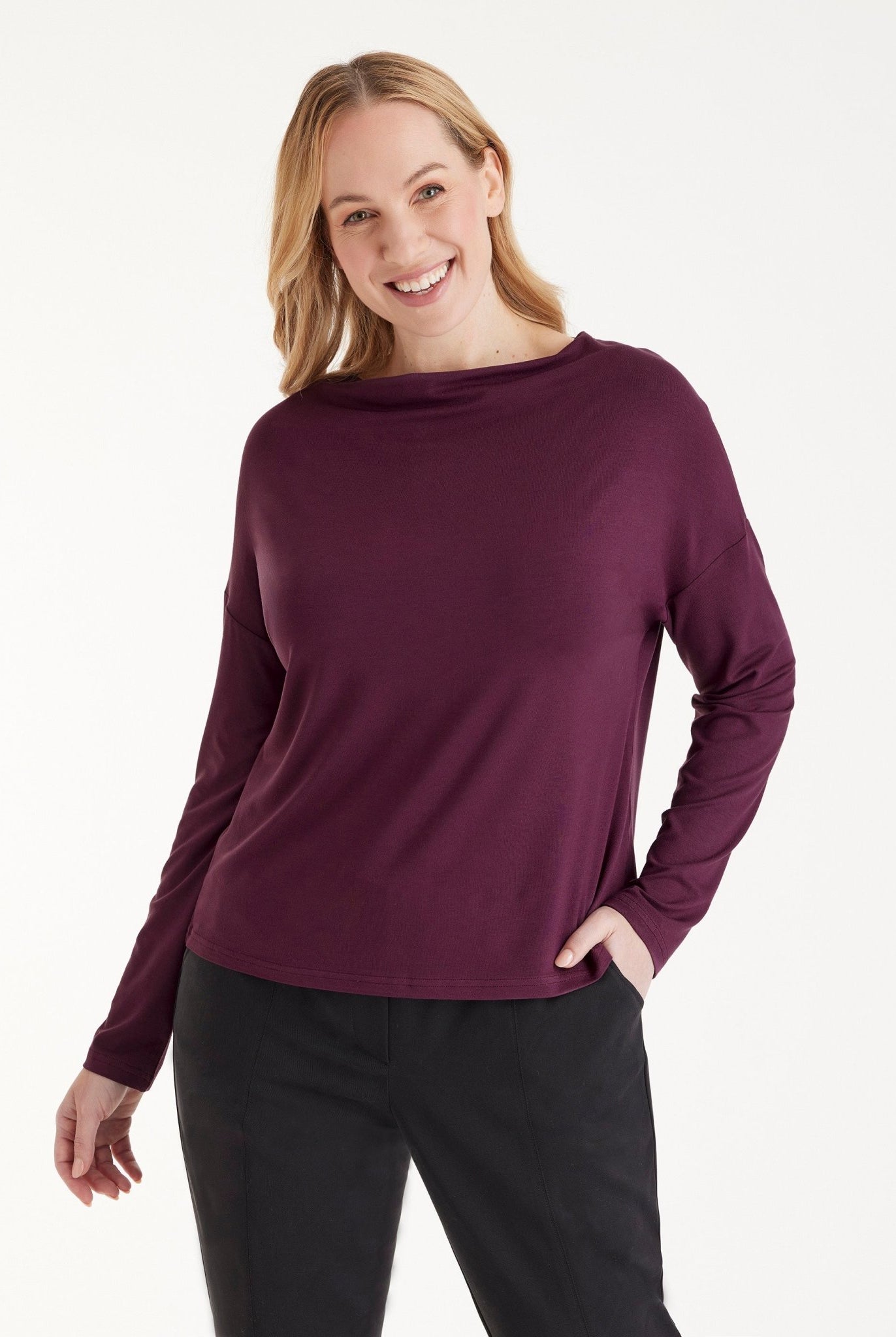 Legeres Langarmshirt CISQUIT aus Viskose - Jersey mit Wasserfallkragen - FOX'S - Fashion