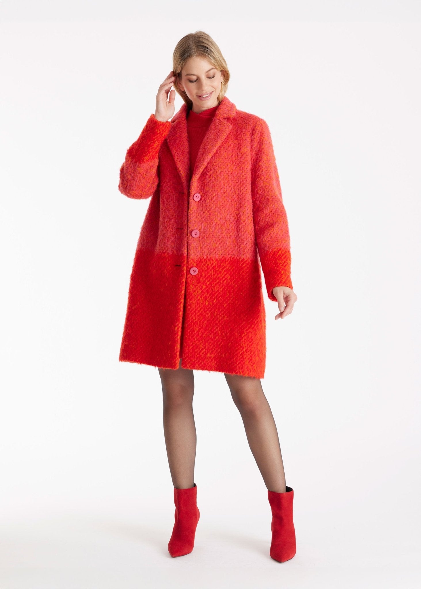 Knielanger Mantel PURAMANI mit Revers und Knopfleiste in Rot