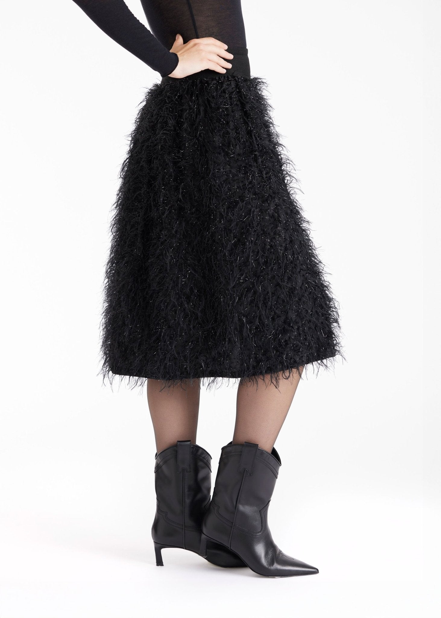 Rock LAFEDRO in Midi-Länge mit Fransen-Optik in Schwarz