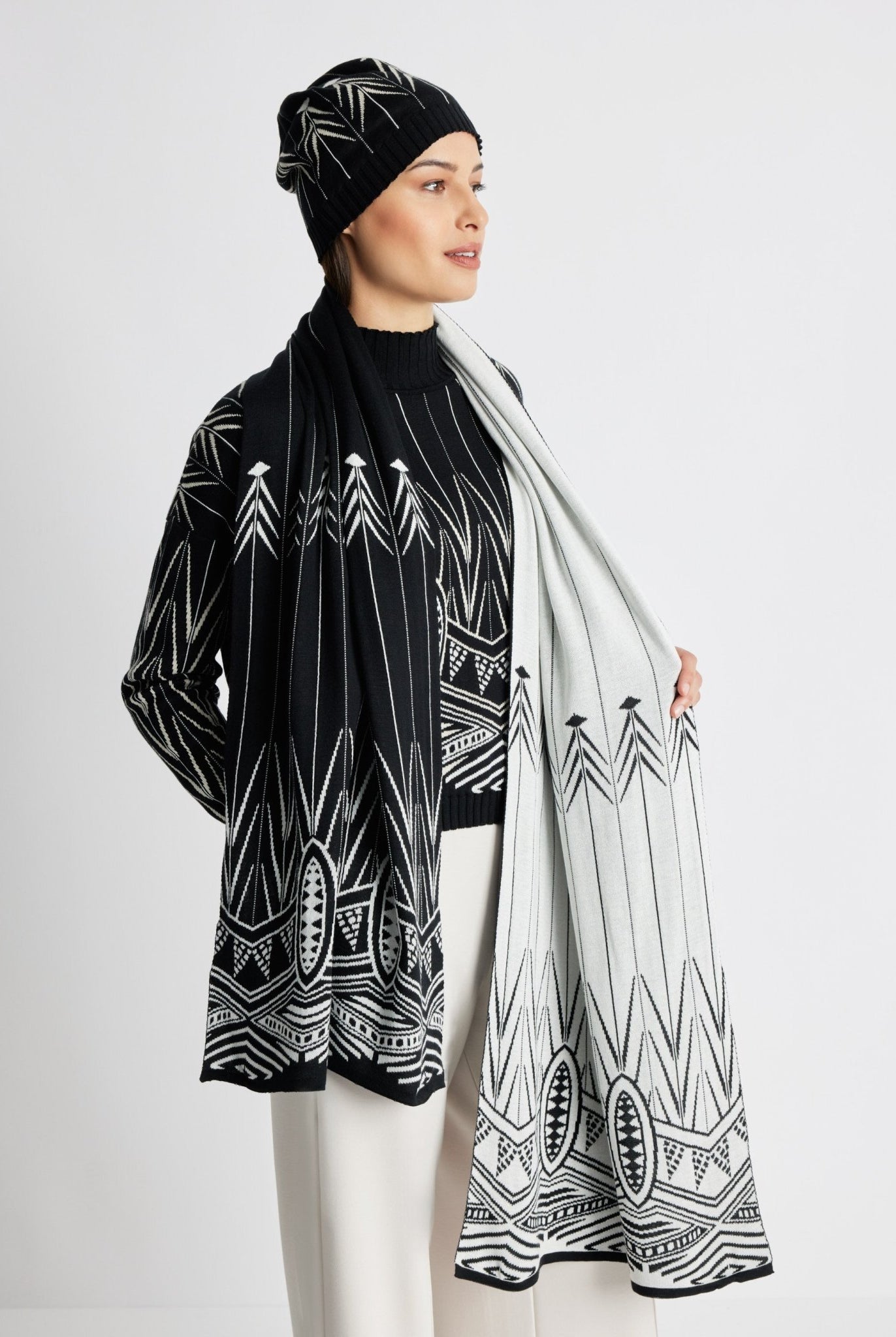 Rechteckiger Strickschal DASALA aus Baumwoll-Mix in Doubleface-Optik - FOX'S-Fashion