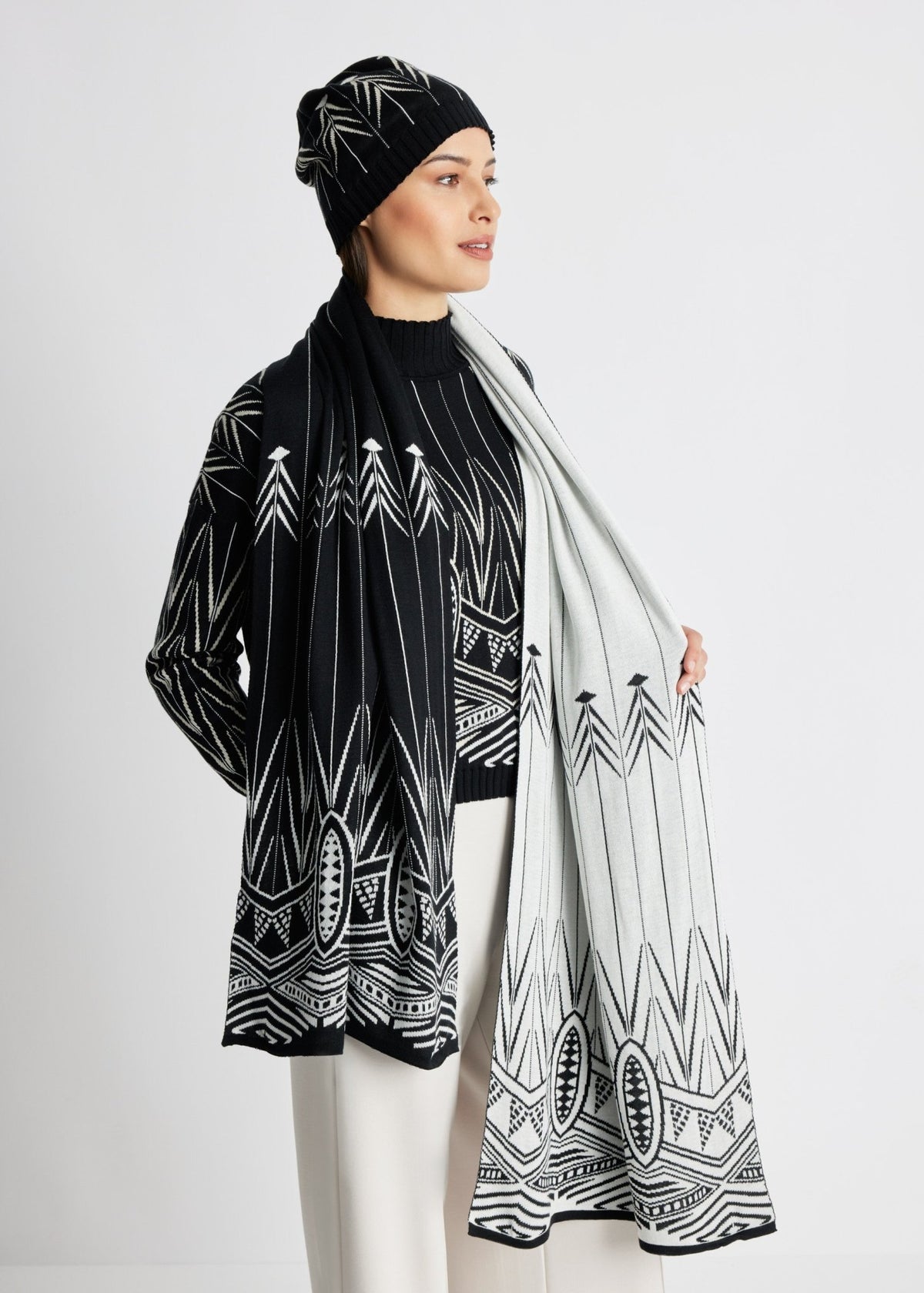 Rechteckiger Strickschal DASALA aus Baumwoll-Mix in Doubleface-Optik - FOX'S-Fashion