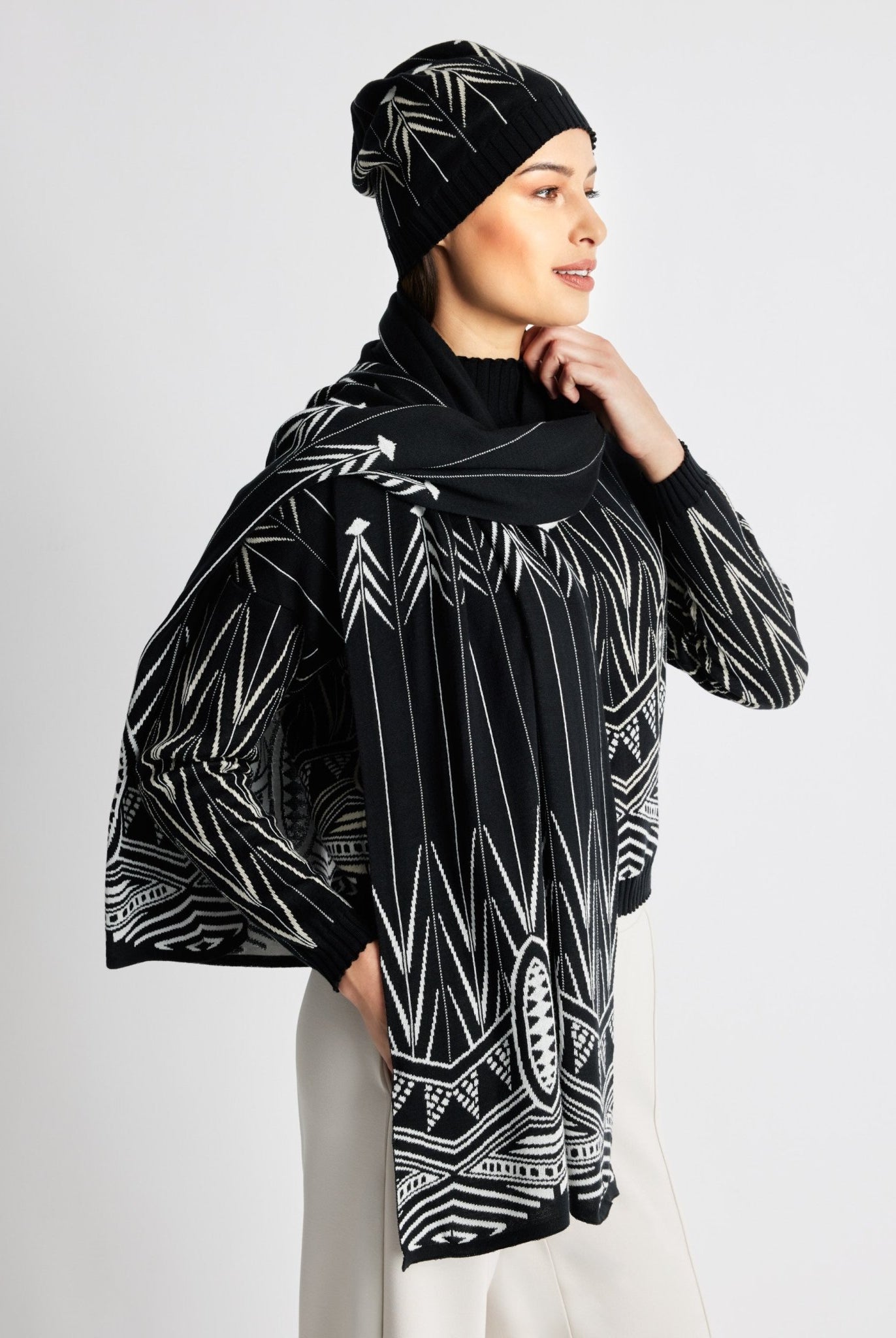 Rechteckiger Strickschal DASALA aus Baumwoll-Mix in Doubleface-Optik - FOX'S-Fashion