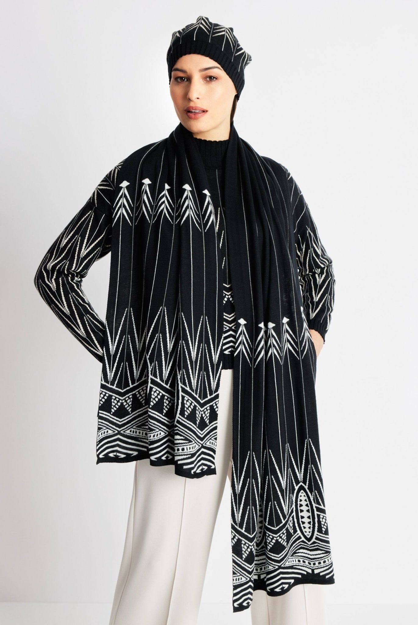 Rechteckiger Strickschal DASALA aus Baumwoll-Mix in Doubleface-Optik - FOX'S-Fashion