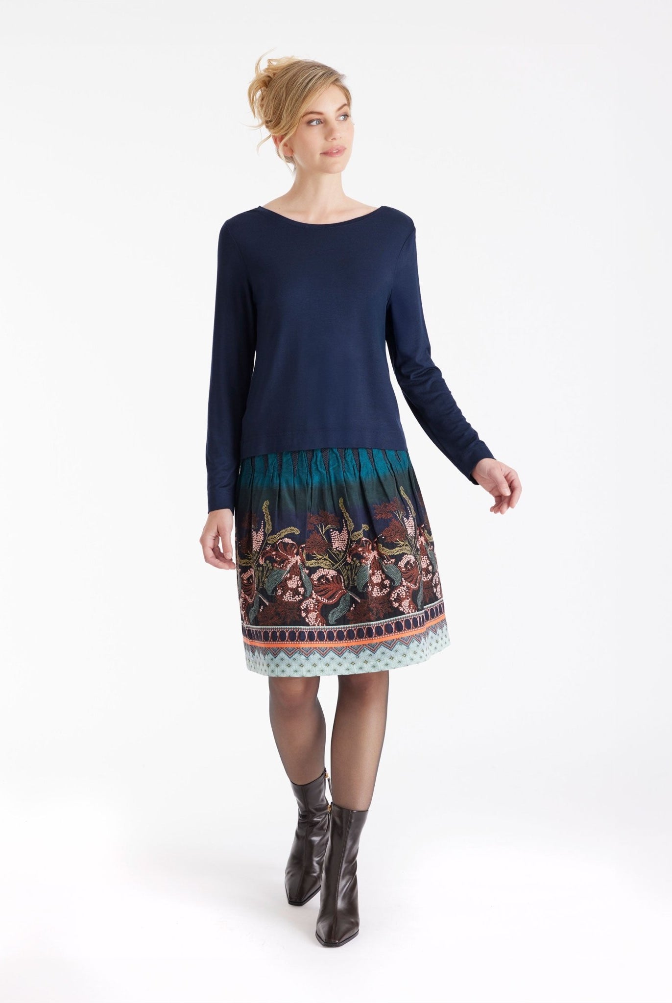 Langarm Shirt CLIVONITA mit Rundhals und V-Ausschnitt in Blau