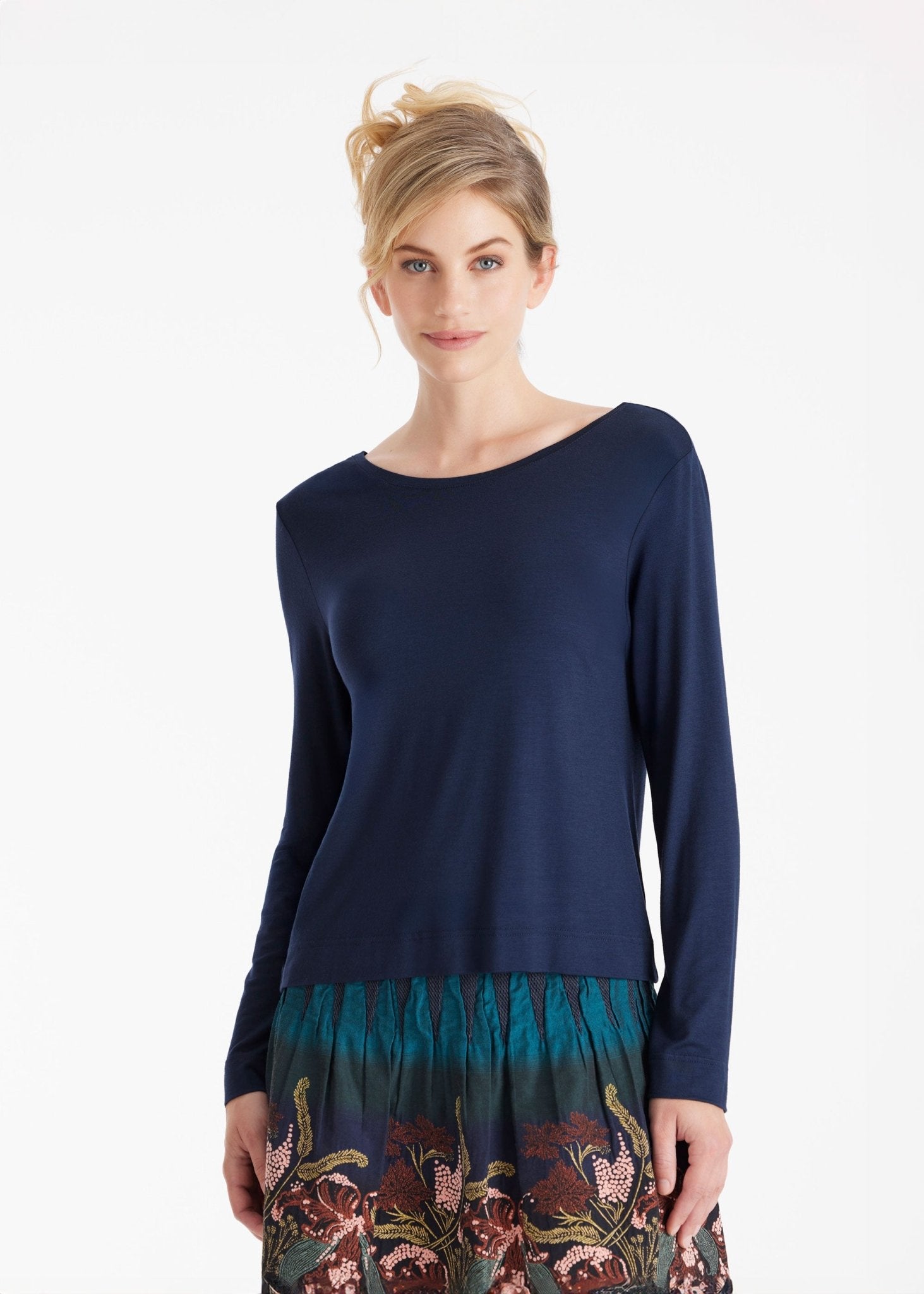 Langarm Shirt CLIVONITA mit Rundhals und V-Ausschnitt in Blau