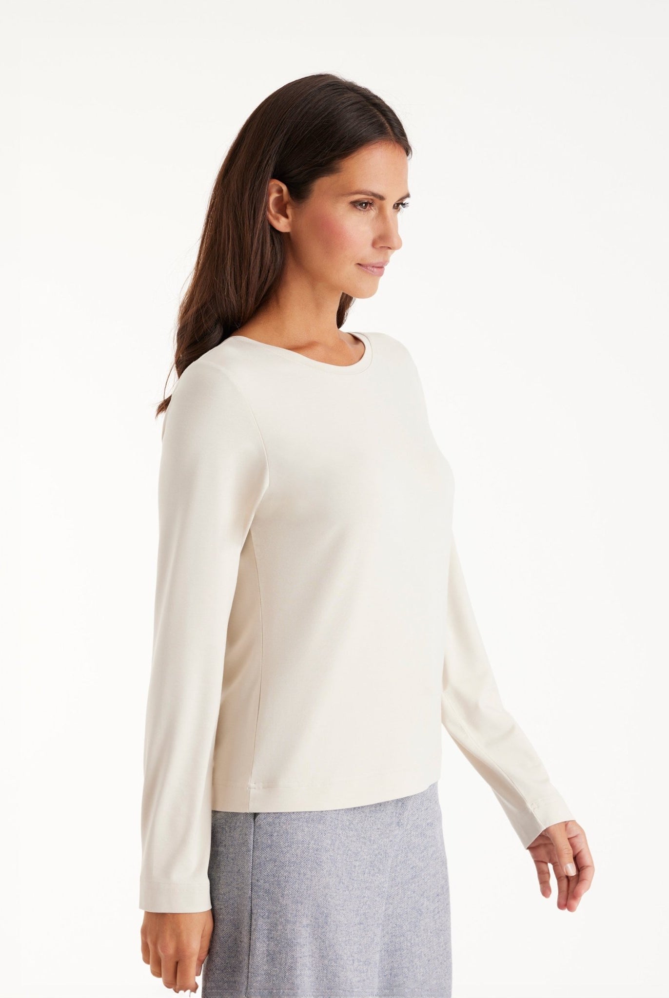 Langarm Shirt CLIVONITA mit Rundhals und V-Ausschnitt in Beige