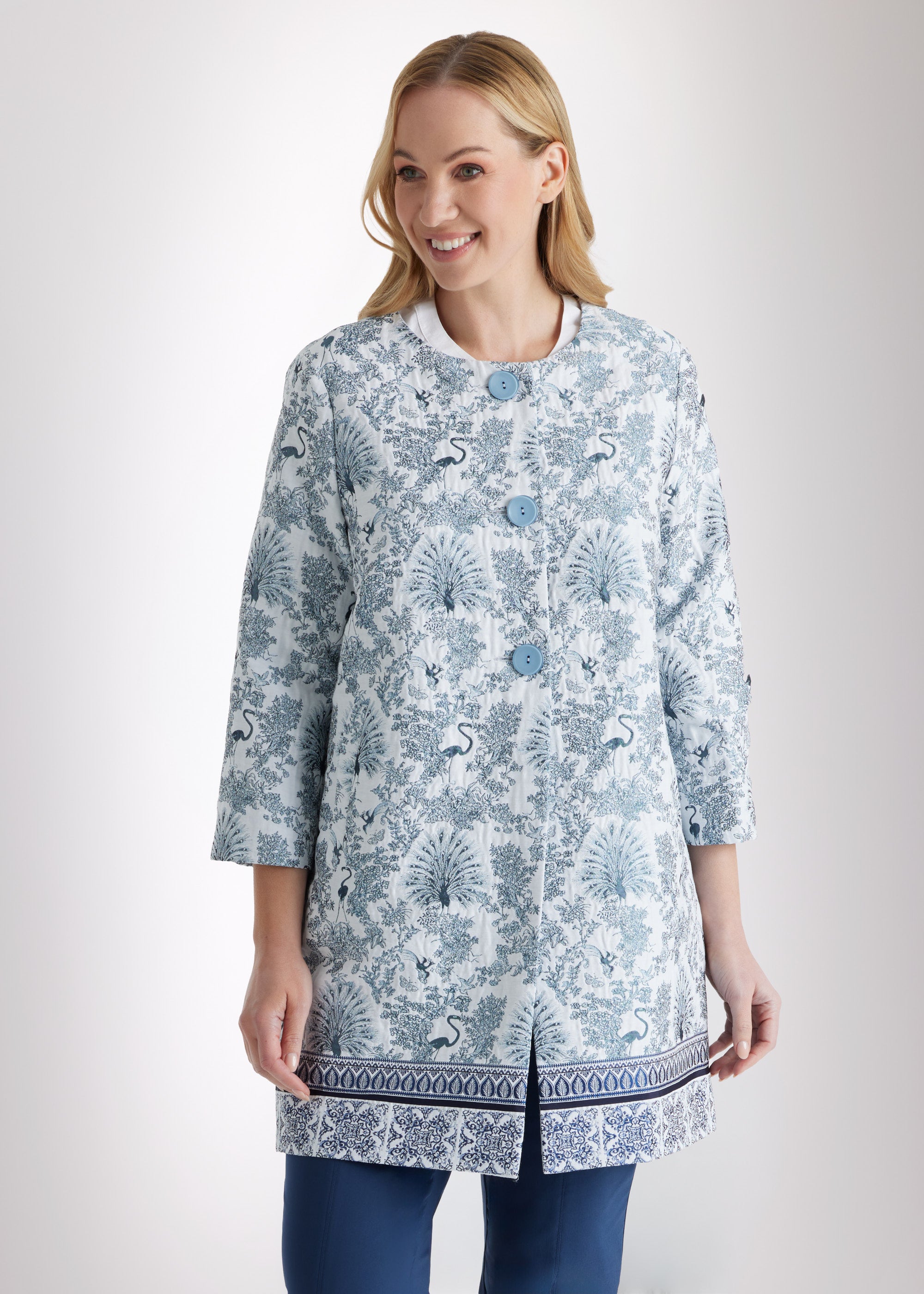 Gerade Longjacke EQUARDI in Jacquard aus Baumwollmix - FOX'S - Fashion