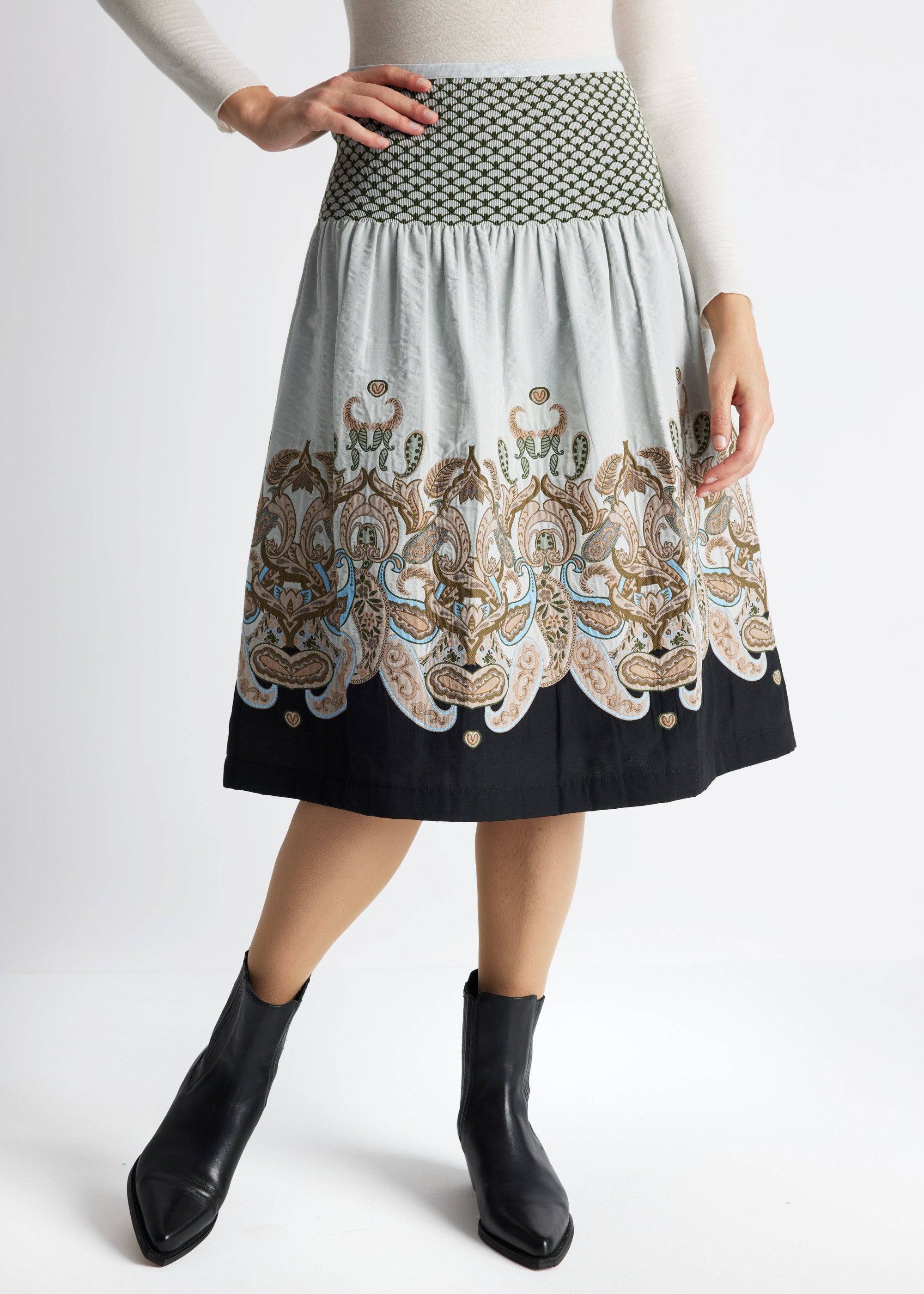 One Size Rock LONGERO-W in Midi-Länge mit Gummibund und Muster in Beige