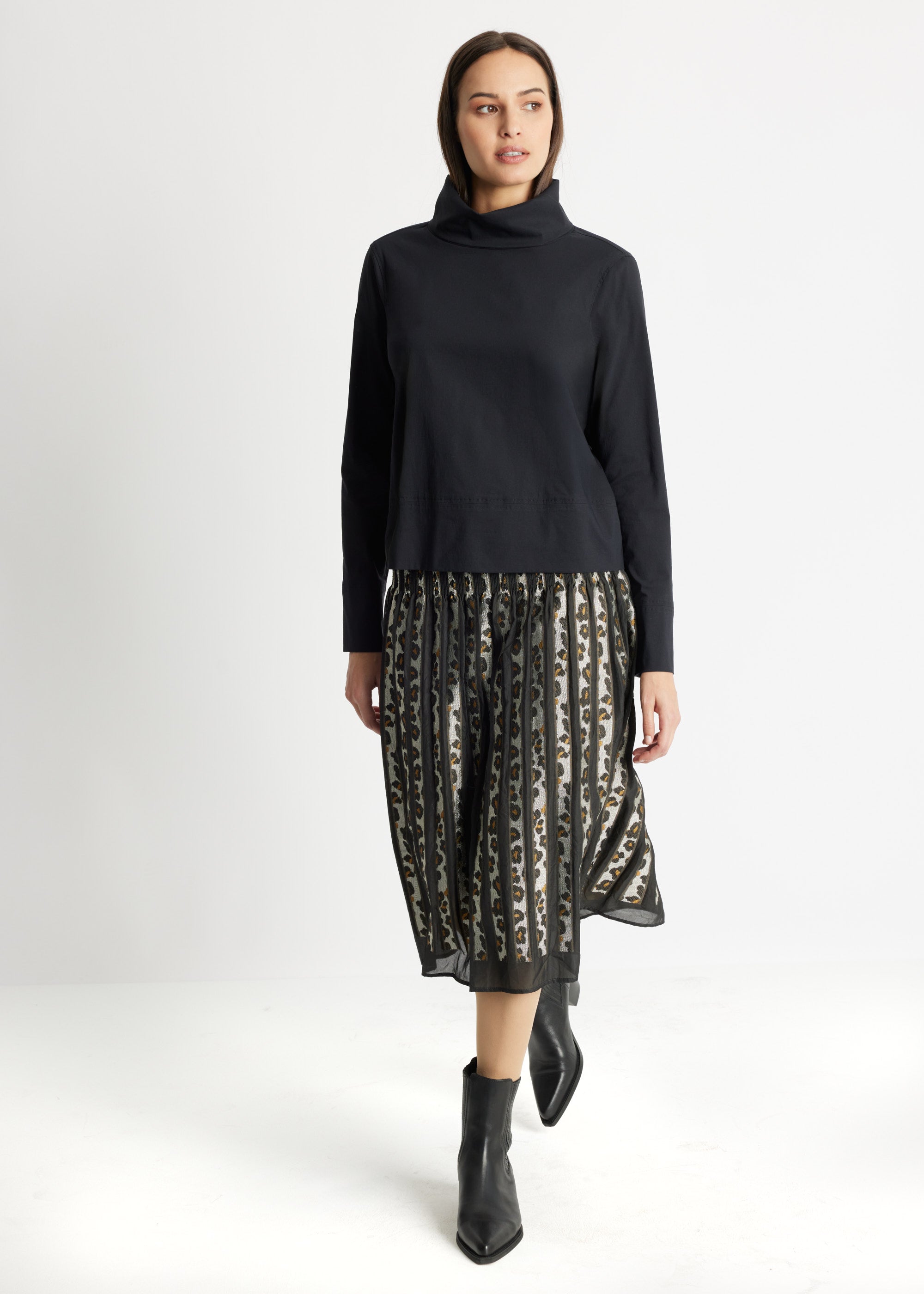 One Size Rock LEOPARO-W in Midi-Länge mit Gummibund und Muster in Khaki
