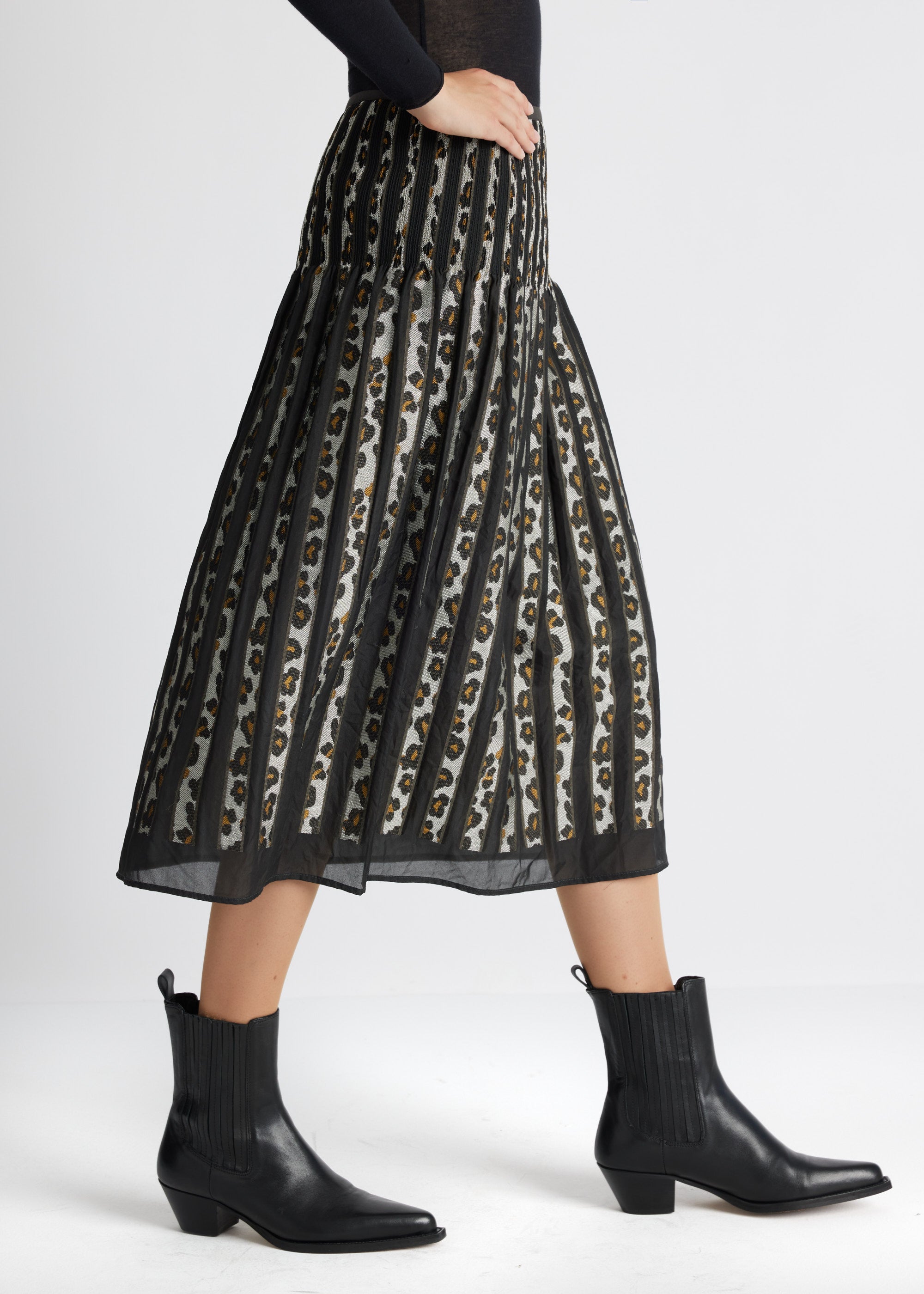 One Size Rock LEOPARO-W in Midi-Länge mit Gummibund und Muster in Khaki
