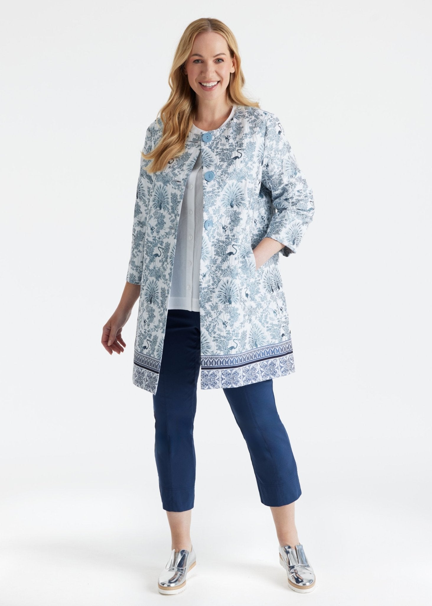 Gerade Longjacke EQUARDI in Jacquard aus Baumwollmix - FOX'S - Fashion
