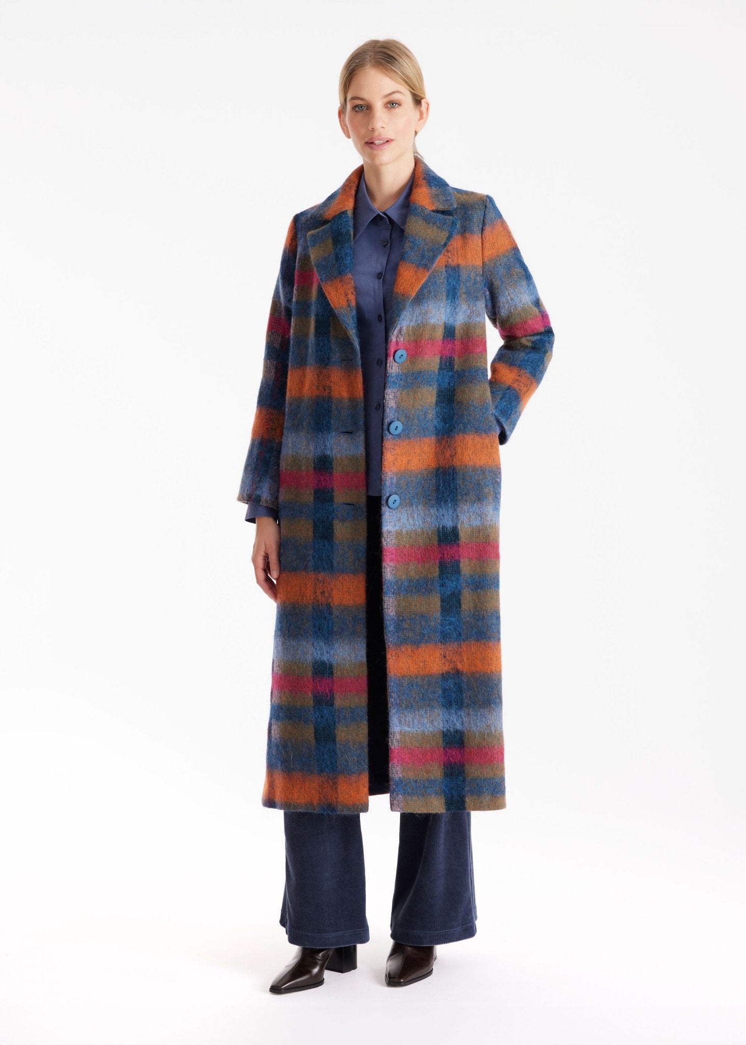 Langer Mantel ZUQUIT mit Revers in Karomuster - FOX'S - Fashion