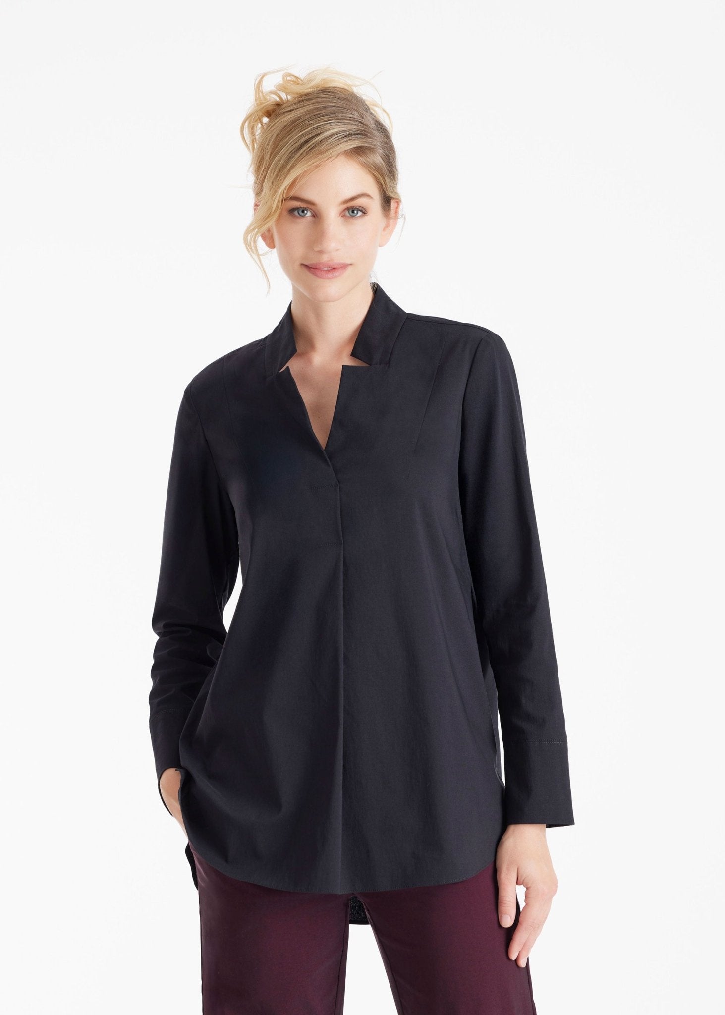 Longbluse BABLUE mit V - Ausschnitt und raffinierter Falte - FOX'S - Fashion