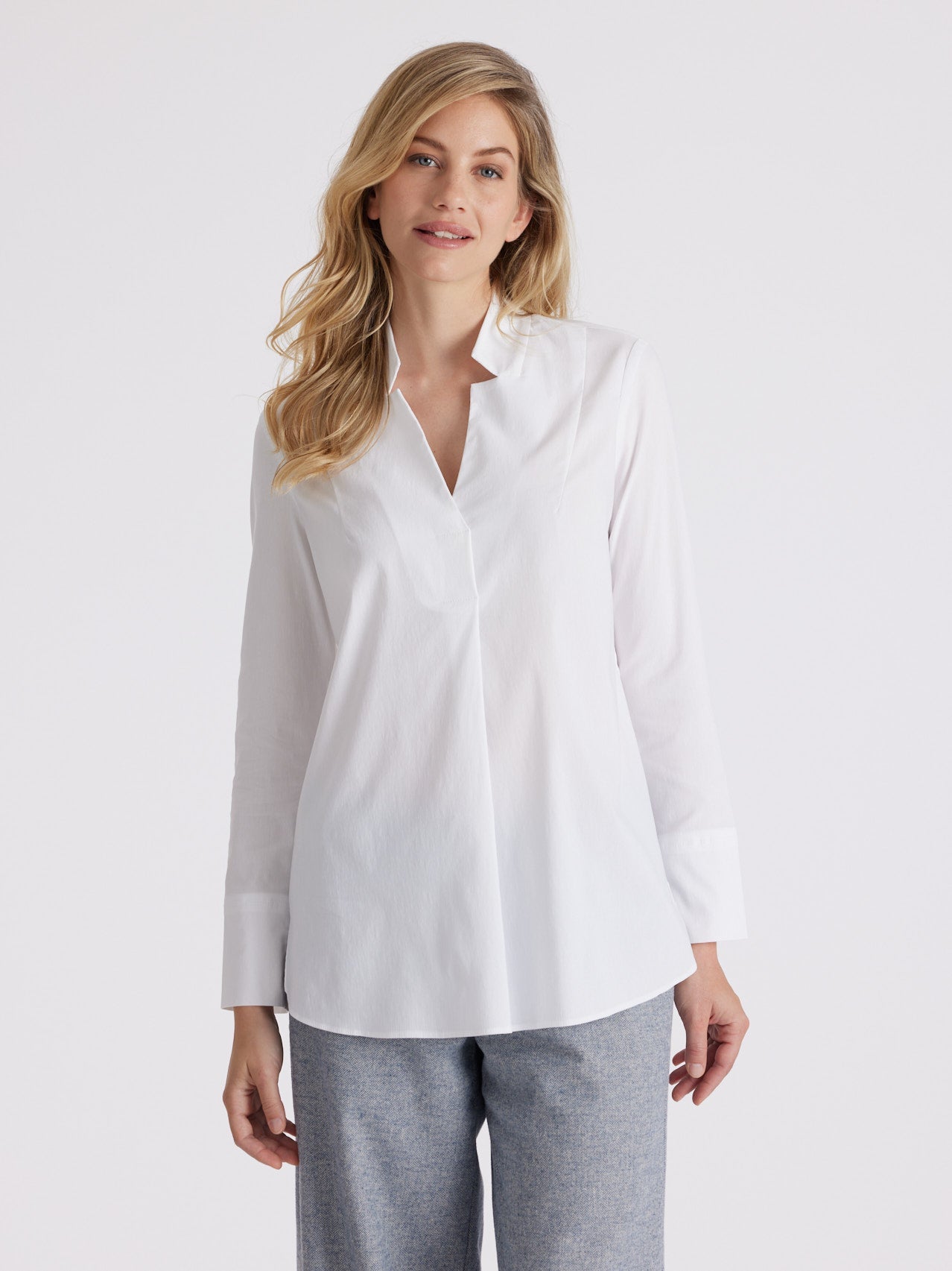 Longbluse BABLUE mit V - Ausschnitt und raffinierter Falte - FOX'S - Fashion