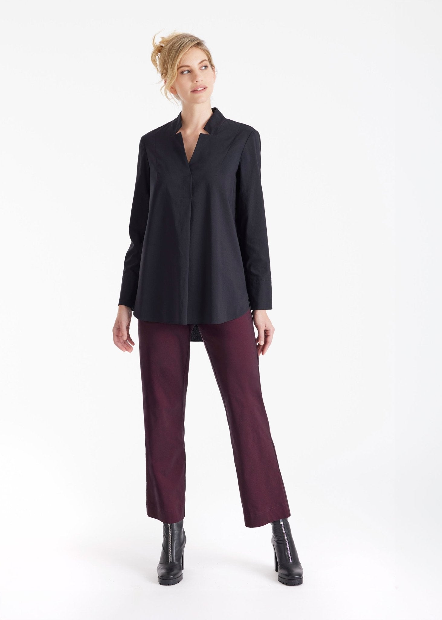 Longbluse BABLUE mit V - Ausschnitt und raffinierter Falte - FOX'S - Fashion