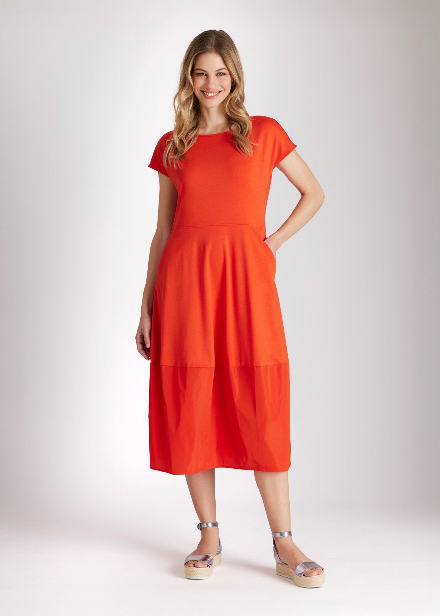 Midi - Kleid SONUX aus Viskosejersey und Taft in leichter O - Form - FOX'S - Fashion