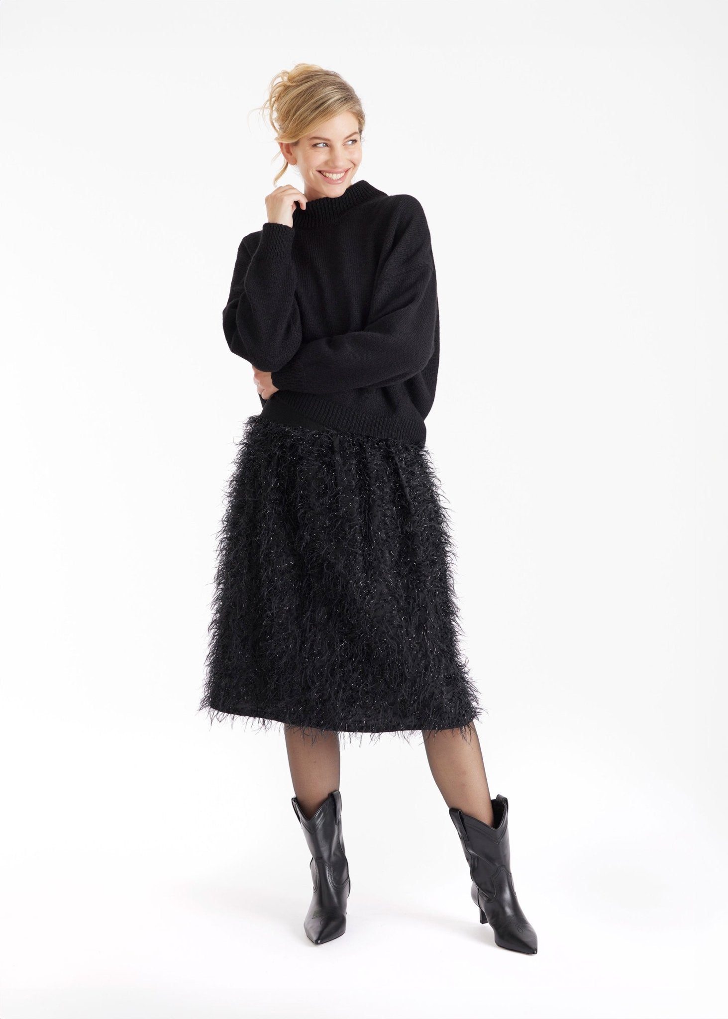 One Size Rock LAFEDRO in Midi - Länge mit Fransen - Optik - FOX'S - Fashion
