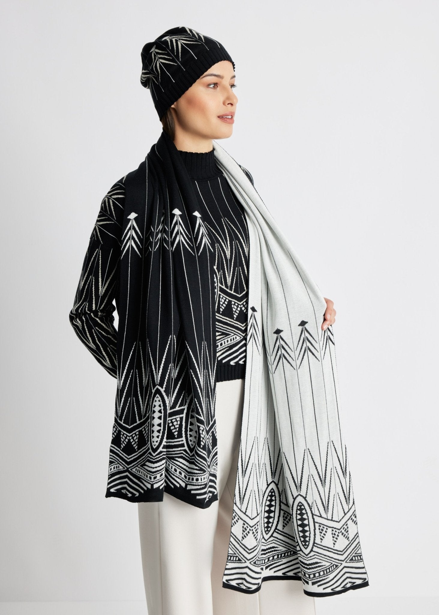 Rechteckiger Strickschal DASALA aus Baumwoll-Mix in Doubleface-Optik - FOX'S-Fashion