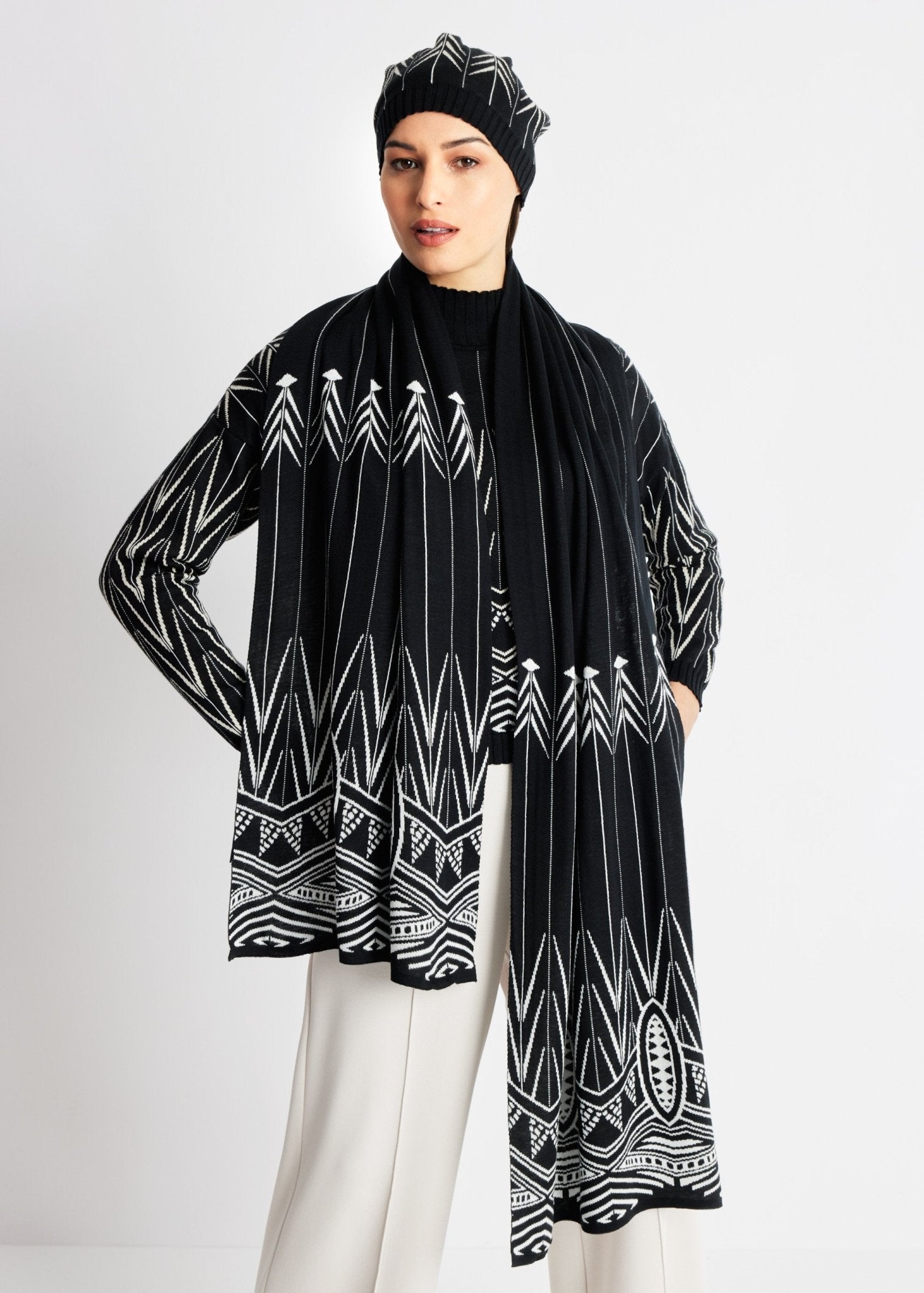 Rechteckiger Strickschal DASALA aus Baumwoll-Mix in Doubleface-Optik - FOX'S-Fashion